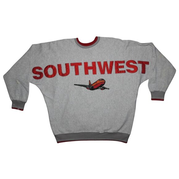 Vintage 90s Southwest Airlines Legends Big Spell Out Crew Ceck Sweatshirt XL